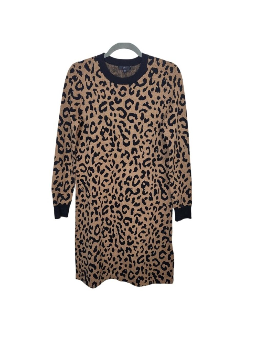 J. Crew Long Sleeve Mini Sweater Shift Dress Leopard Print Wool Blend Sz XS